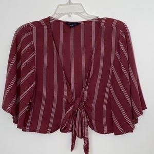 Cropped Maroon Self Tie Top